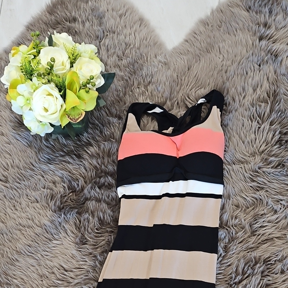 Striped Maxi Dress - Black, Pink, Tan - Picture 2 of 8